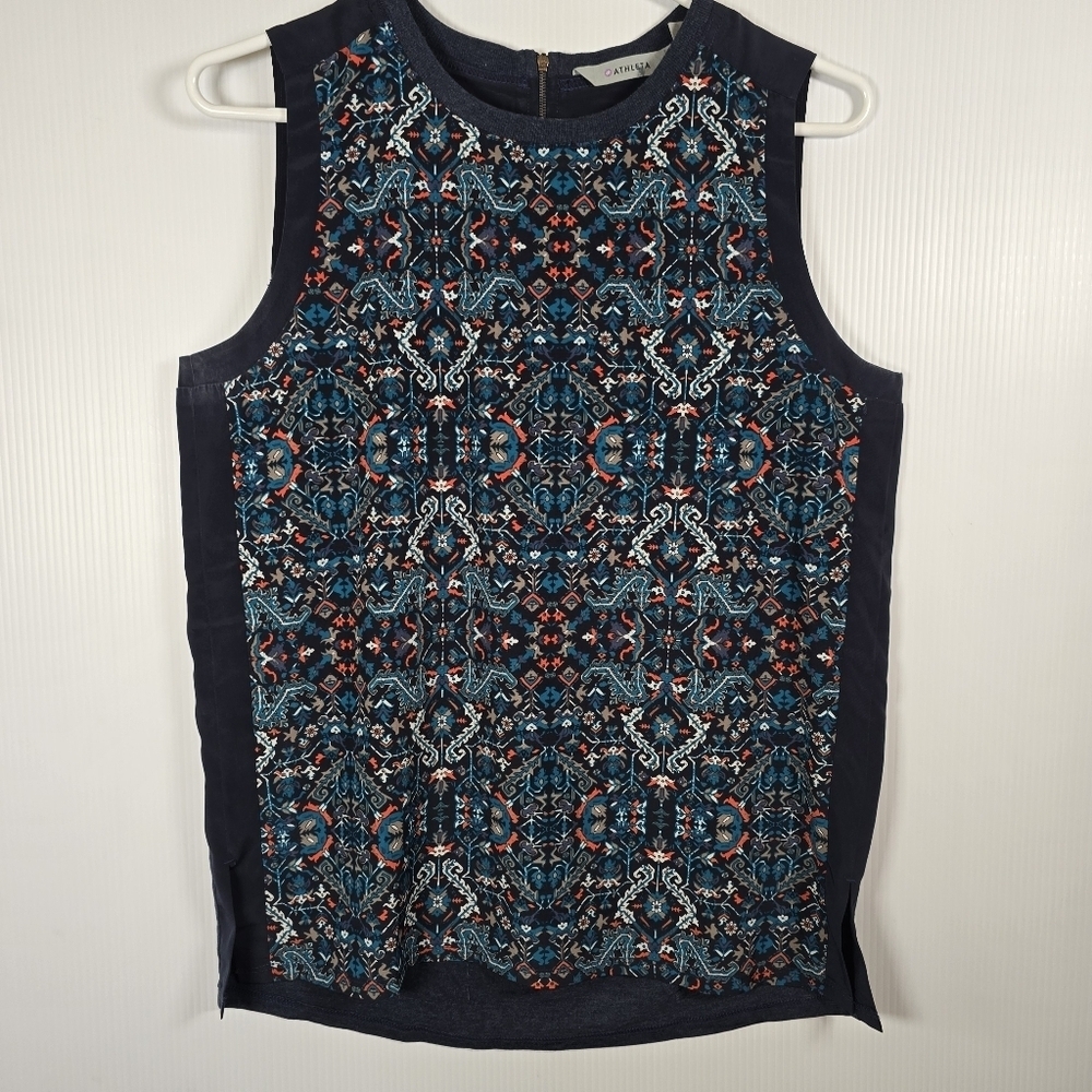 Athleta Women's Navy Blue floral Tapestry Mixed Media Tank Top Sleeveless Size S - Picture 2 of 13